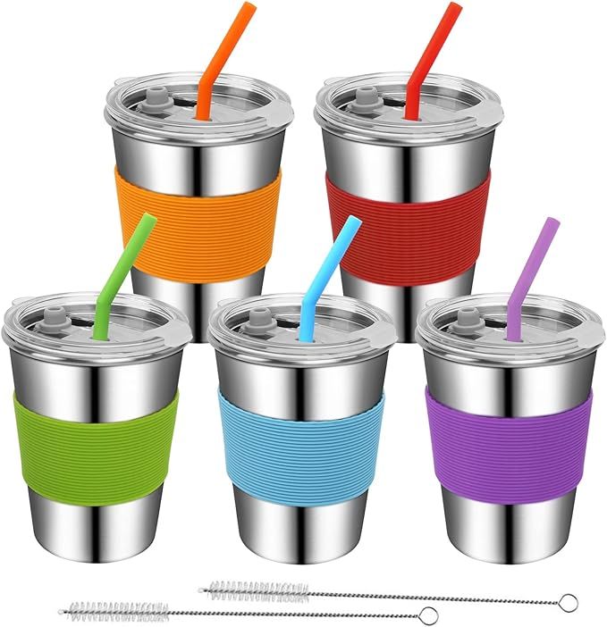 Rommeka Toddler Cups with Straws, 18/8 Stainless Steel Children Smoothie Drinking Sippy Cups, Sta... | Amazon (US)