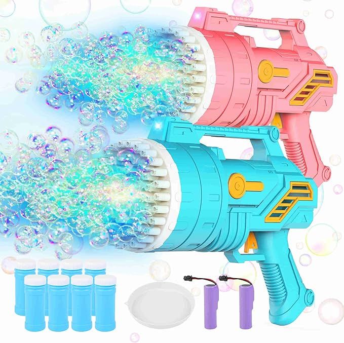 2-Pack Bubble Machine Gun,69 Holes Bubble Gun with Light,8 Bottles Bubble Solution Bubble Blower ... | Amazon (US)