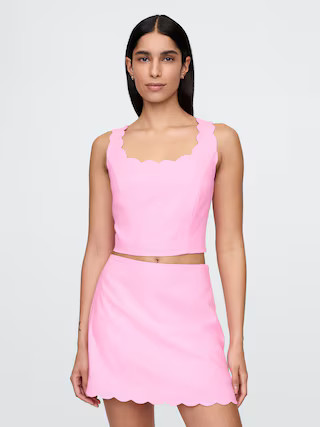 Linen-Blend Scalloped Cropped Top | Gap (US)