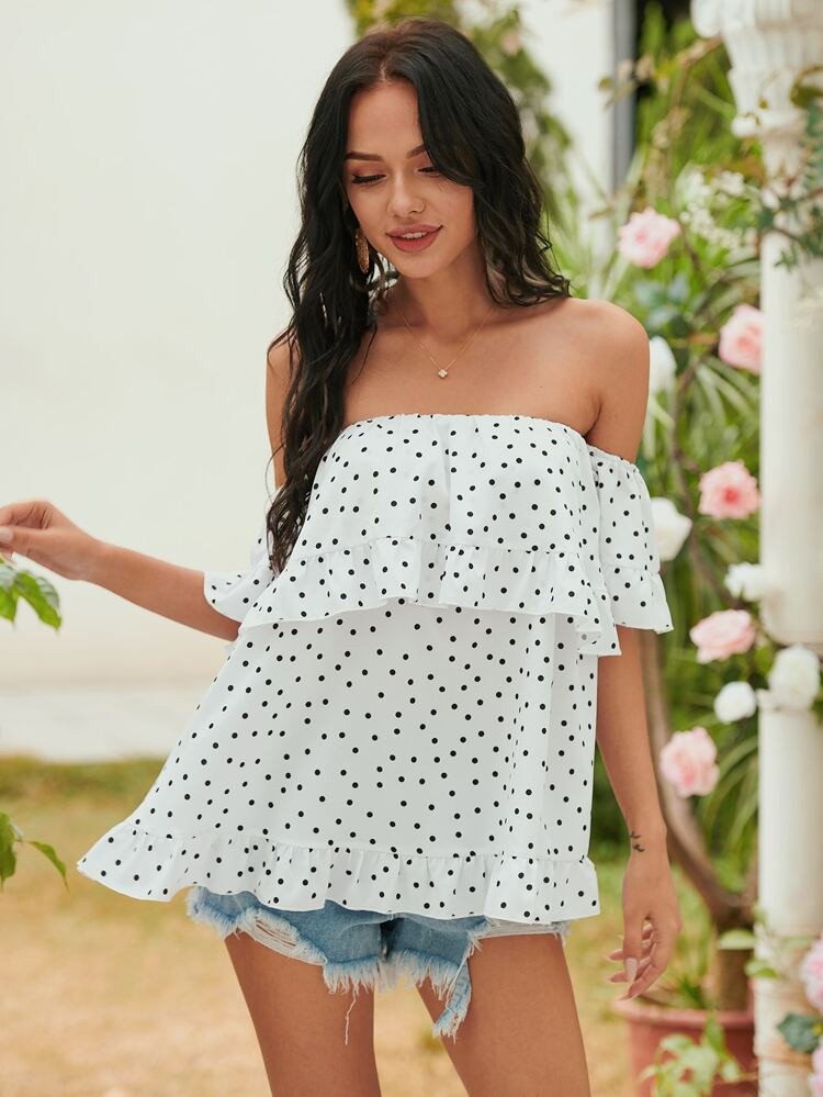 Off The Shoulder Polka Dot Blouse | SHEIN
