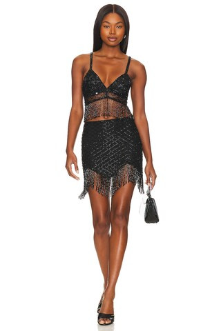 Cory Embellished Skirt | Black Sequin Skirt Outfit | Black Sequin Fringe Skirt And Top Set | Revolve Clothing (Global)