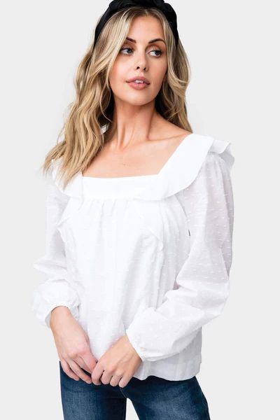 Long Sleeve Square Neck Ruffle Blouse | Gibson