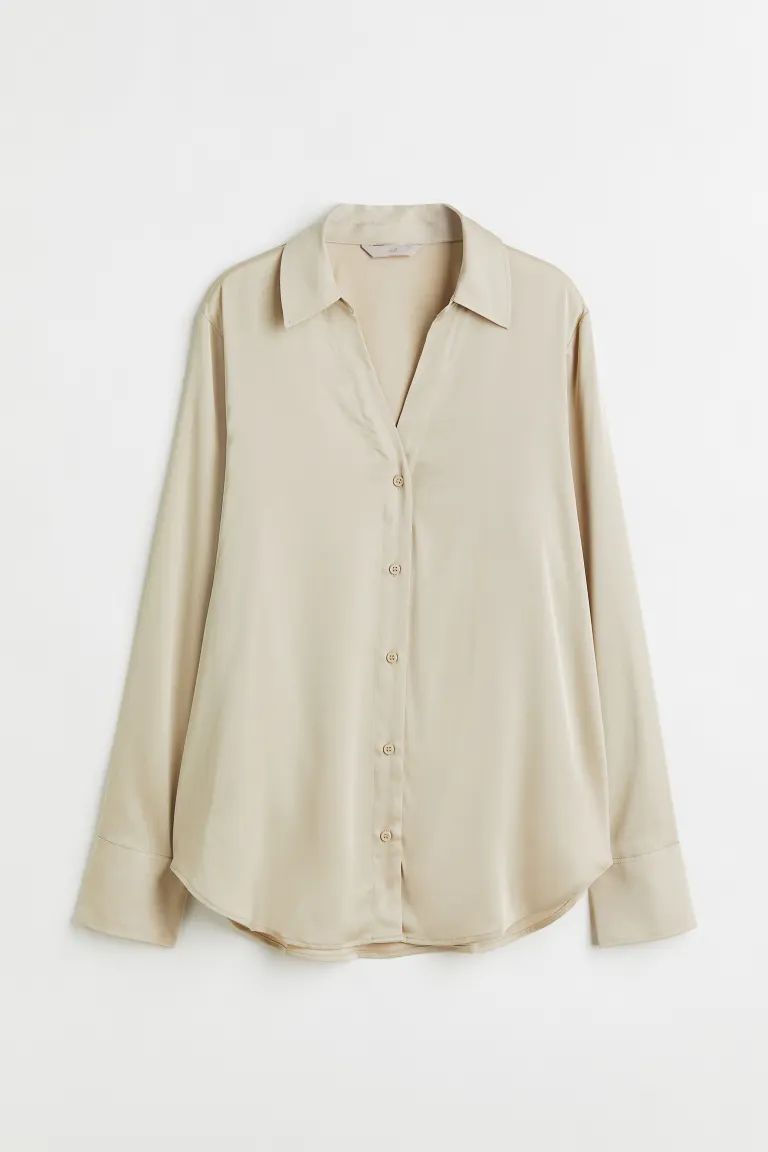 V-neck Blouse - Light beige - Ladies | H&M US | H&M (US + CA)