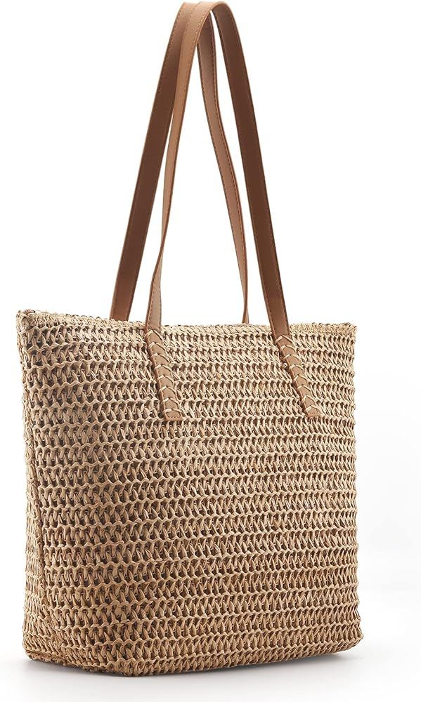 MABROUC Straw Bag, Straw Beach Bag for Women and Girls, Large Woven Summer Tote Handbag Shoulder Bag | Amazon (US)
