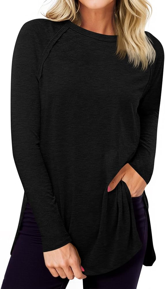 Cicy Bell Womens Long Sleeve Tunic Tops Side Slit Crew Neck Oversized T Shirts Fall Casual Loose ... | Amazon (US)