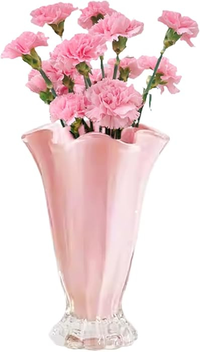 Vintage Ribbed Pedestal Glass Vase Esmiome 8.7in Embossed Big Heavy Thickened Crystal Pink Flower... | Amazon (US)
