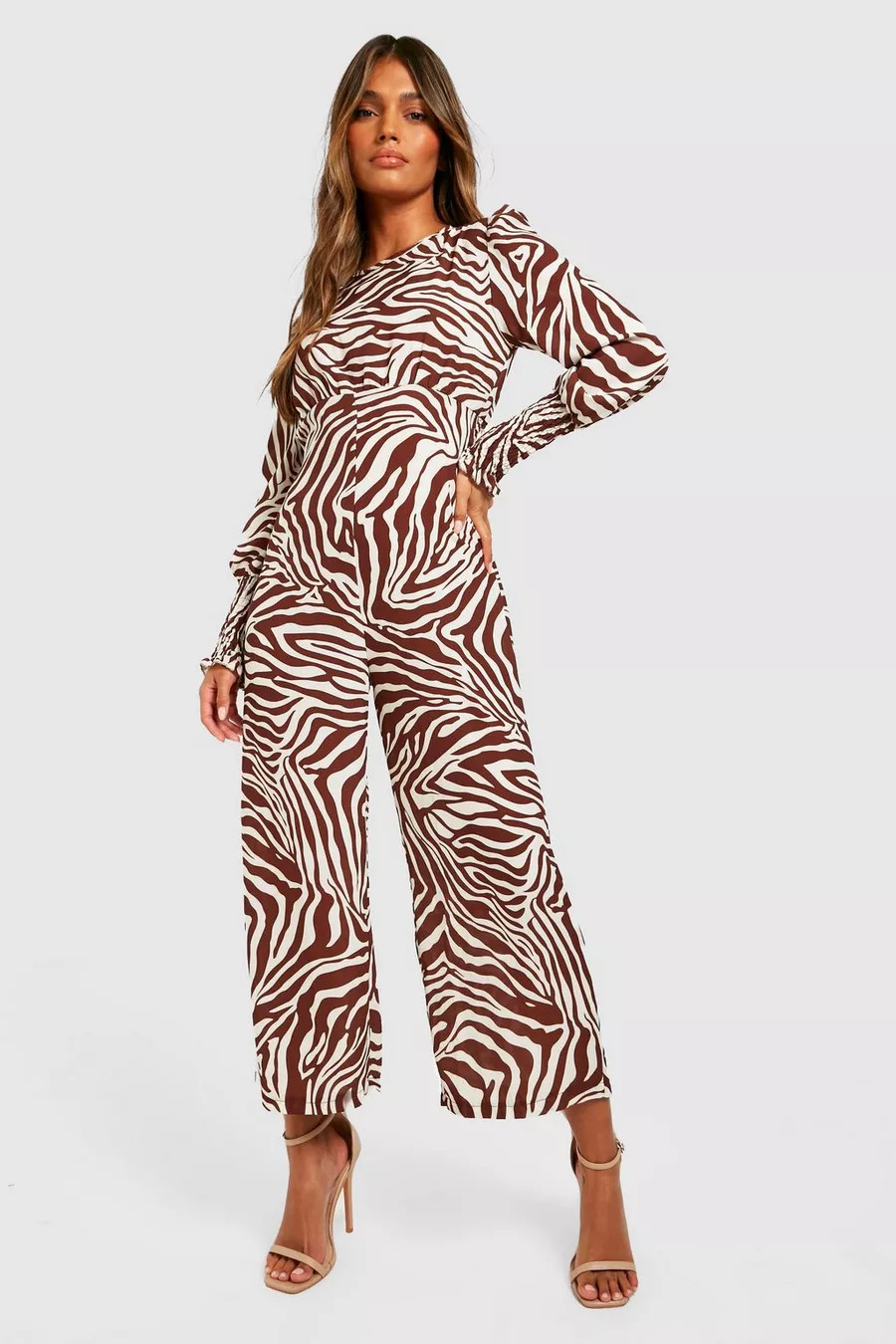 Zebra Long Sleeve Culotte Jumpsuit | Boohoo.com (US & CA)