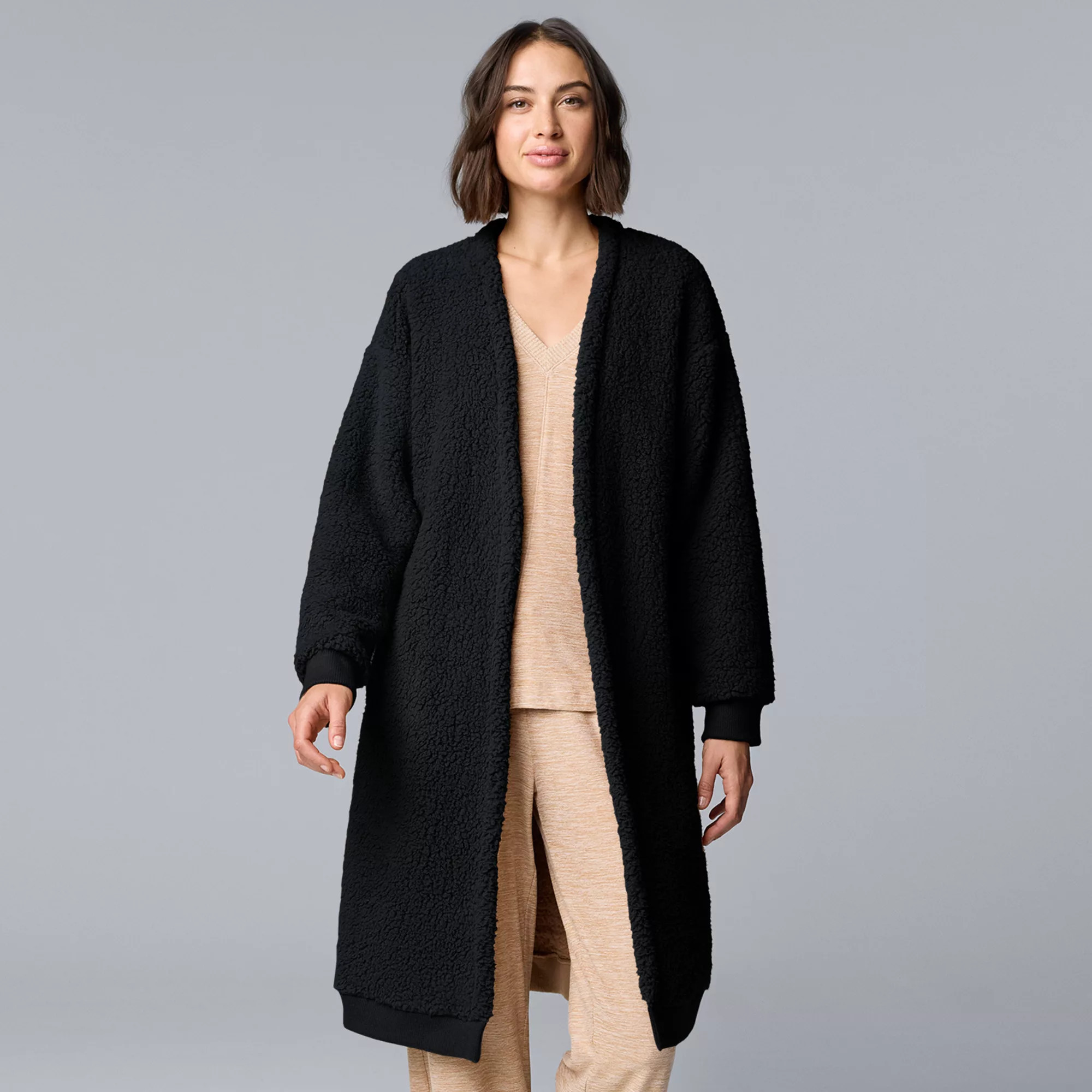 Women's Simply Vera Vera Wang Plush Sherpa Long Sleeve Open Front Cardigan | Kohl's