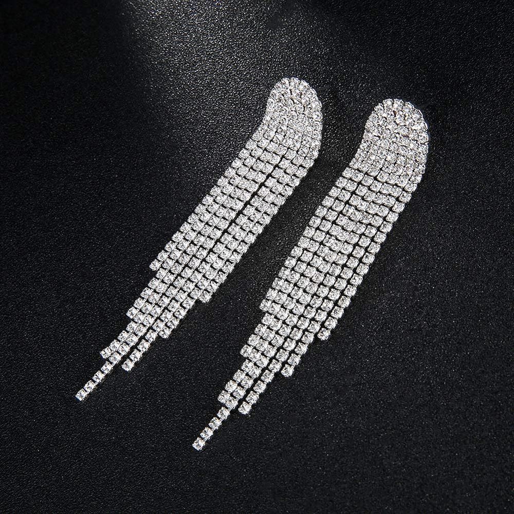 Mlouye 3.3"L Rhinestone Earrings Dangling Long Fringe Crystals Chandelier Dangle Drop Earrings for W | Amazon (US)