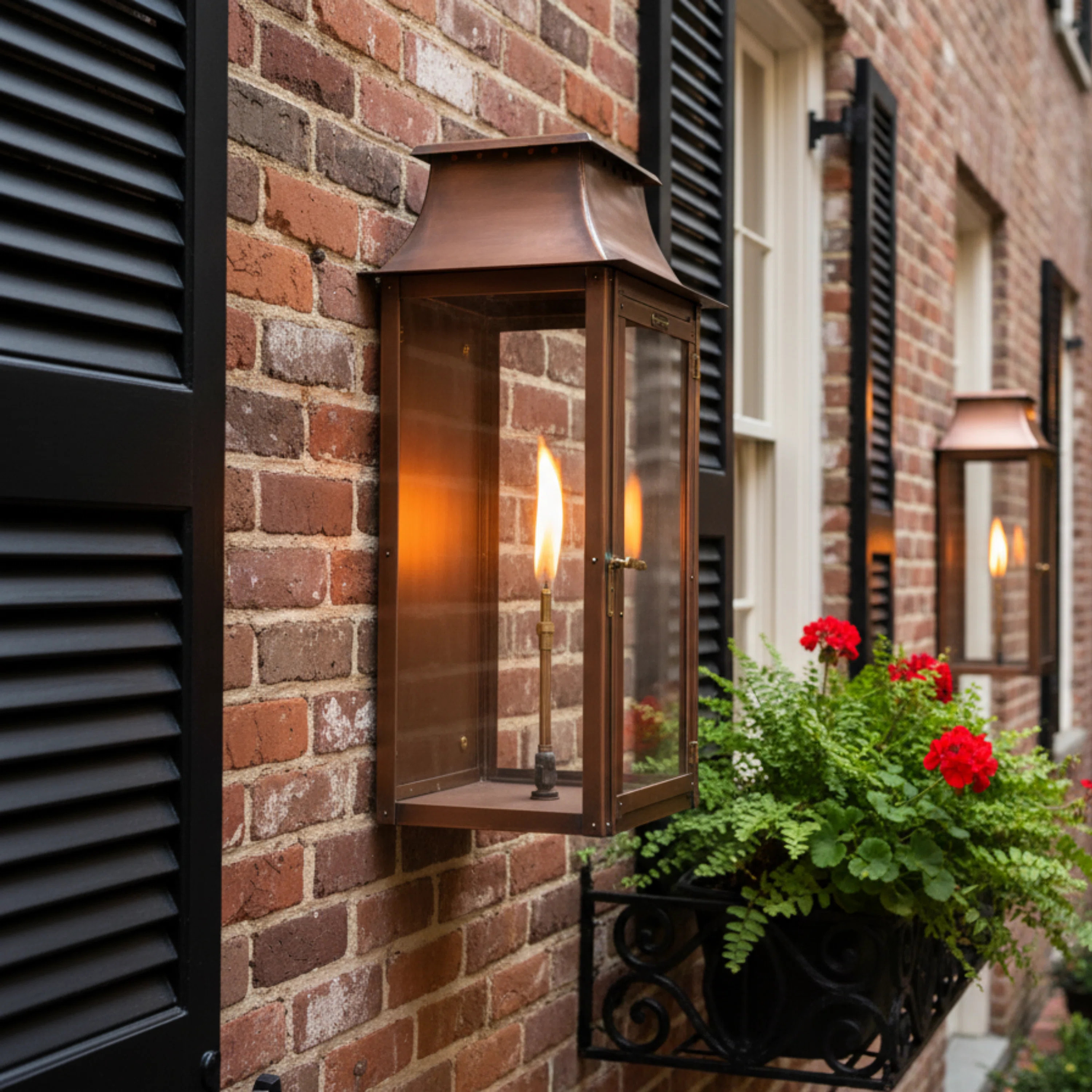 Colonial 16" Copper Flush Mount Ceiling Lantern – Natural Gas Outdoor Light with Tempered Glass | Wayfair North America