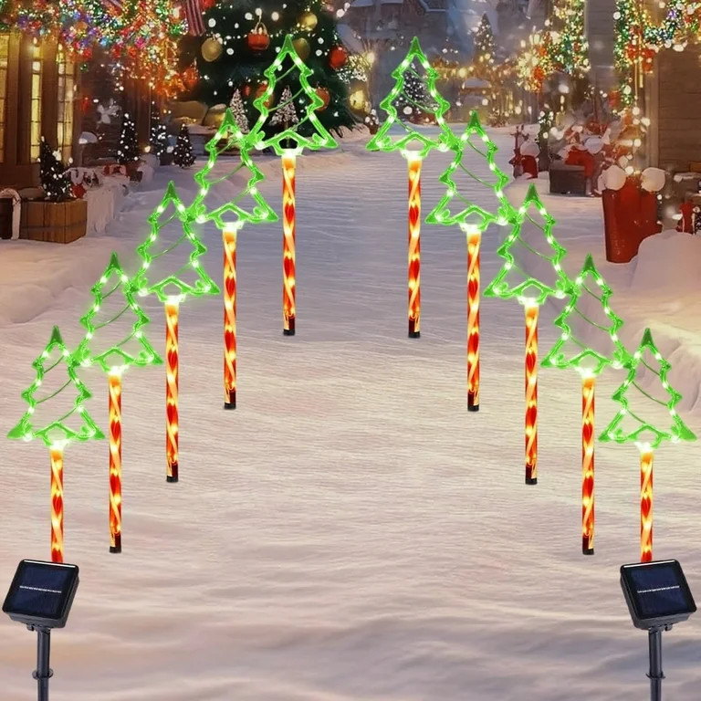 10 Pack Solar Christmas Tree Pathway Lights, 8 Modes, LED Garden Decorative Stake Lights, Waterpr... | Walmart (US)