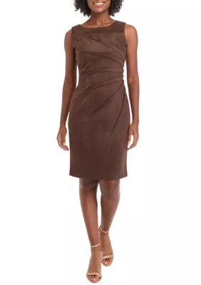 Calvin Klein Women's Sleeveless Crew Neck Solid Side Ruch Suede Sheath Dress | Belk
