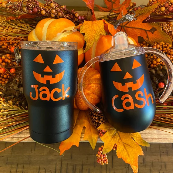 Pumpkin Sippy Cup or 14oz Kid Tumbler Personalized / Toddler Cup / Jack-O-Lantern / Birthday Gift... | Etsy (US)