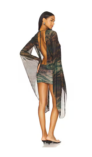 Draped Xxl Sleeve Dress in Brown | Revolve Clothing (Global)