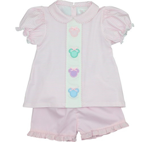 Pink Stripe Knit Mouse Ears Short Set | Cecil and Lou