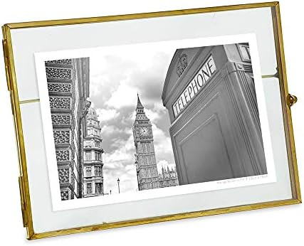 Isaac Jacobs 5x7, Antique Gold, Vintage Style Brass and Glass, Metal, Floating Desk Photo Frame (... | Amazon (US)