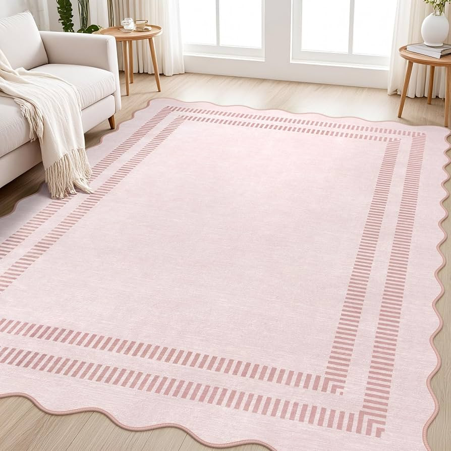 Pink Rugs for Bedroom Girls, 5x7 Washable Non Slip Area Rugs for Living Room, Soft Vintage Ultra-... | Amazon (US)