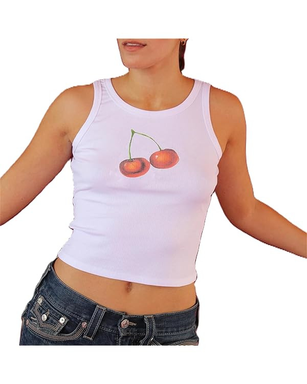 Women Y2k Graphic Tank Tops Cute Fruit Print Sleeveless Slim Cami Vests Summer Vintage Aesthetic ... | Amazon (US)