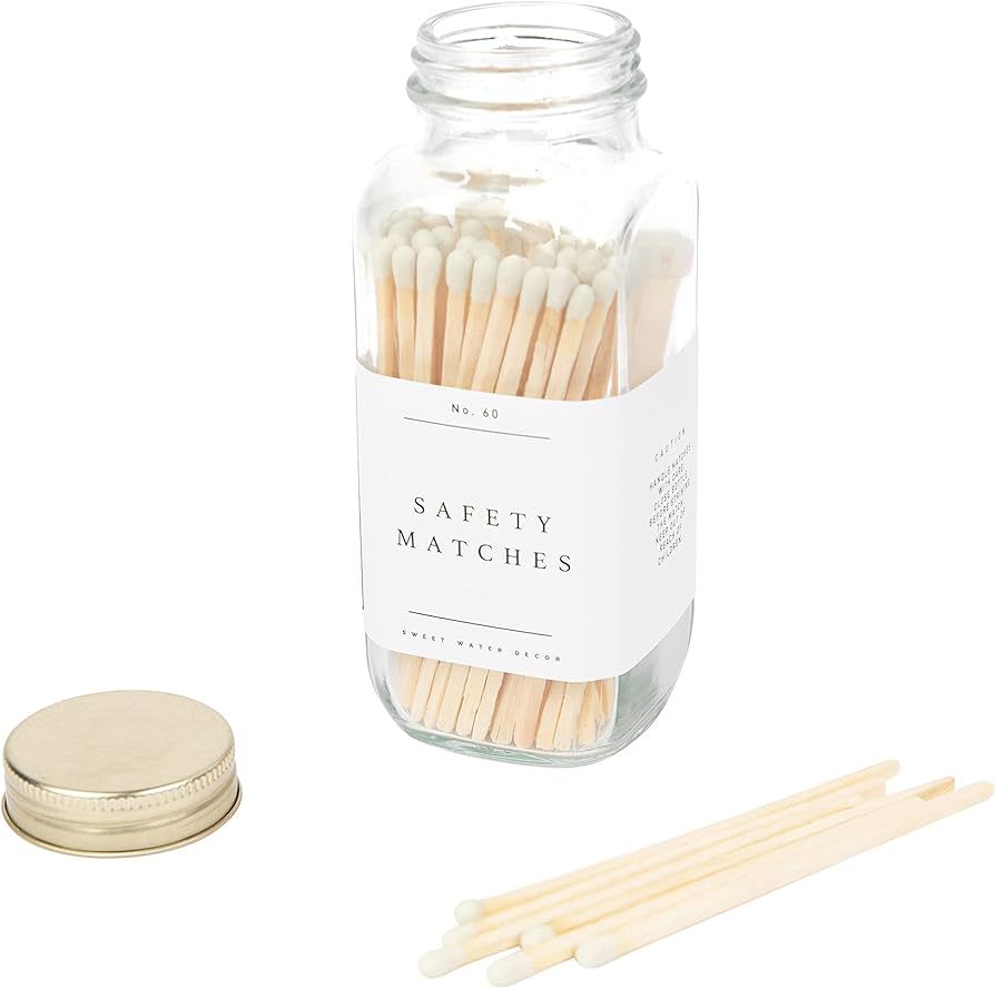 Sweet Water Decor 4" White Safety Matches - Glass Jar with Gold Lid | Approx. 60 Matches | Matchs... | Amazon (US)
