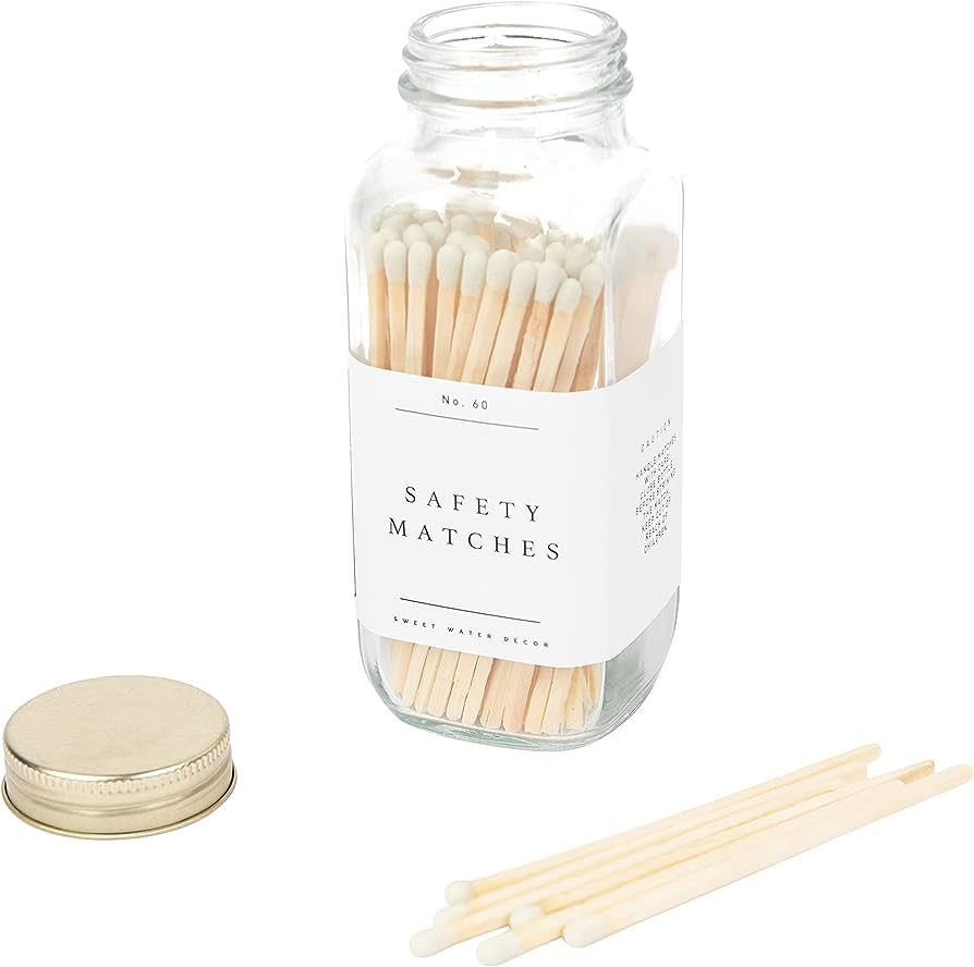 Sweet Water Decor 4" White Safety Matches - Glass Jar with Gold Lid | Approx. 60 Matches | Matchs... | Amazon (US)