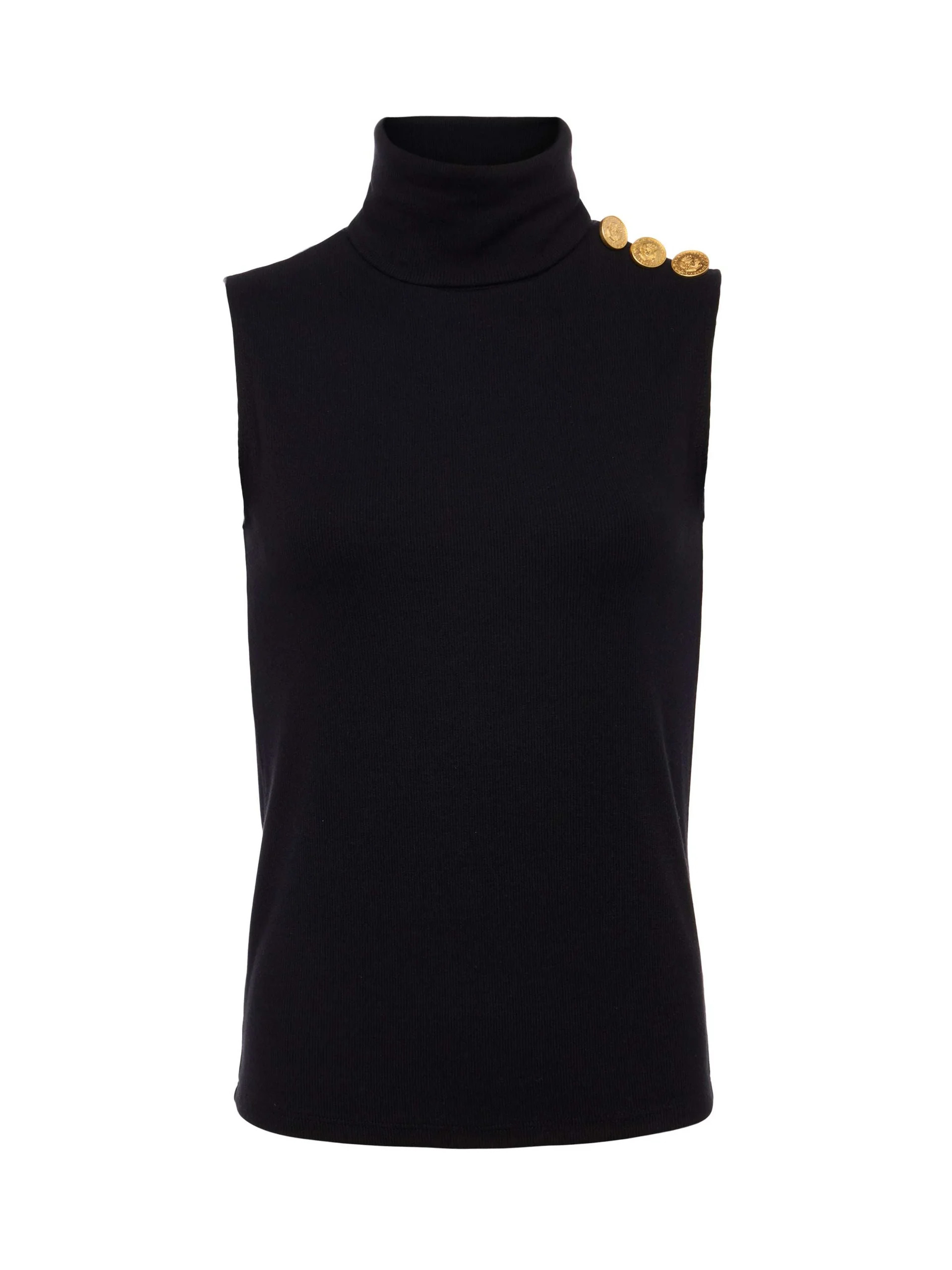 Ceci Sleeveless Turtleneck in Black/Gold | L'AGENCE | L'Agence