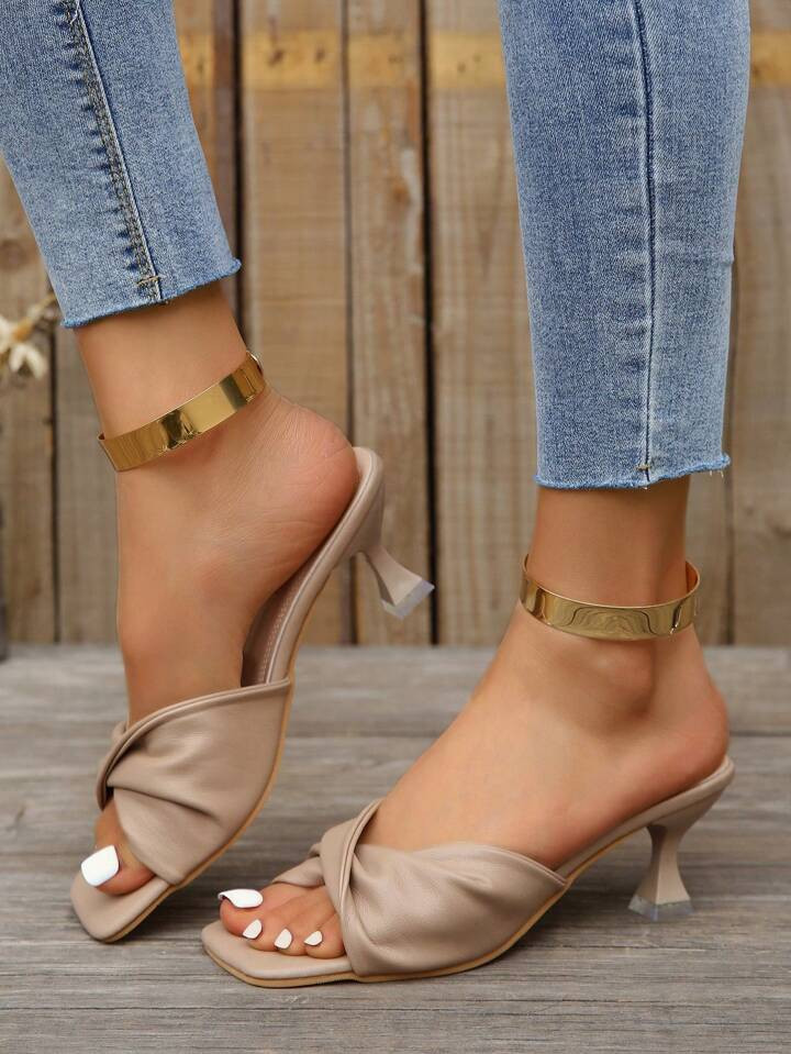 Women Twist Decor Pyramid Heeled Sandals, Elegant Camel Mule Sandals | SHEIN