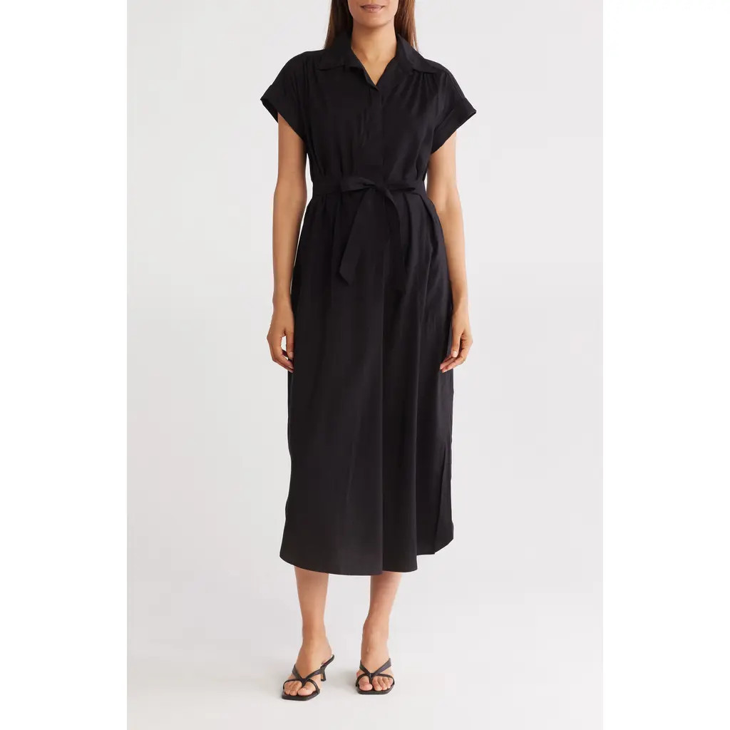 MAX STUDIO Short Sleeve Maxi Shirtdress in Black-Black at Nordstrom Rack, Size X-Large | Nordstrom Rack