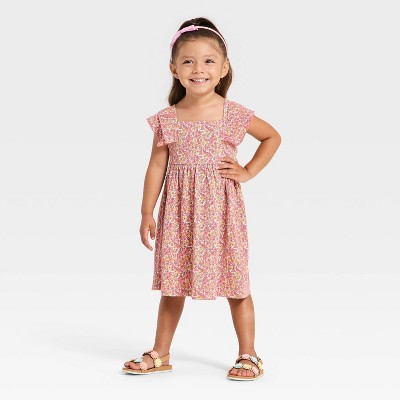 Toddler Girls' Floral Ruffle Dress - Cat & Jack™ Pink 4T | Target