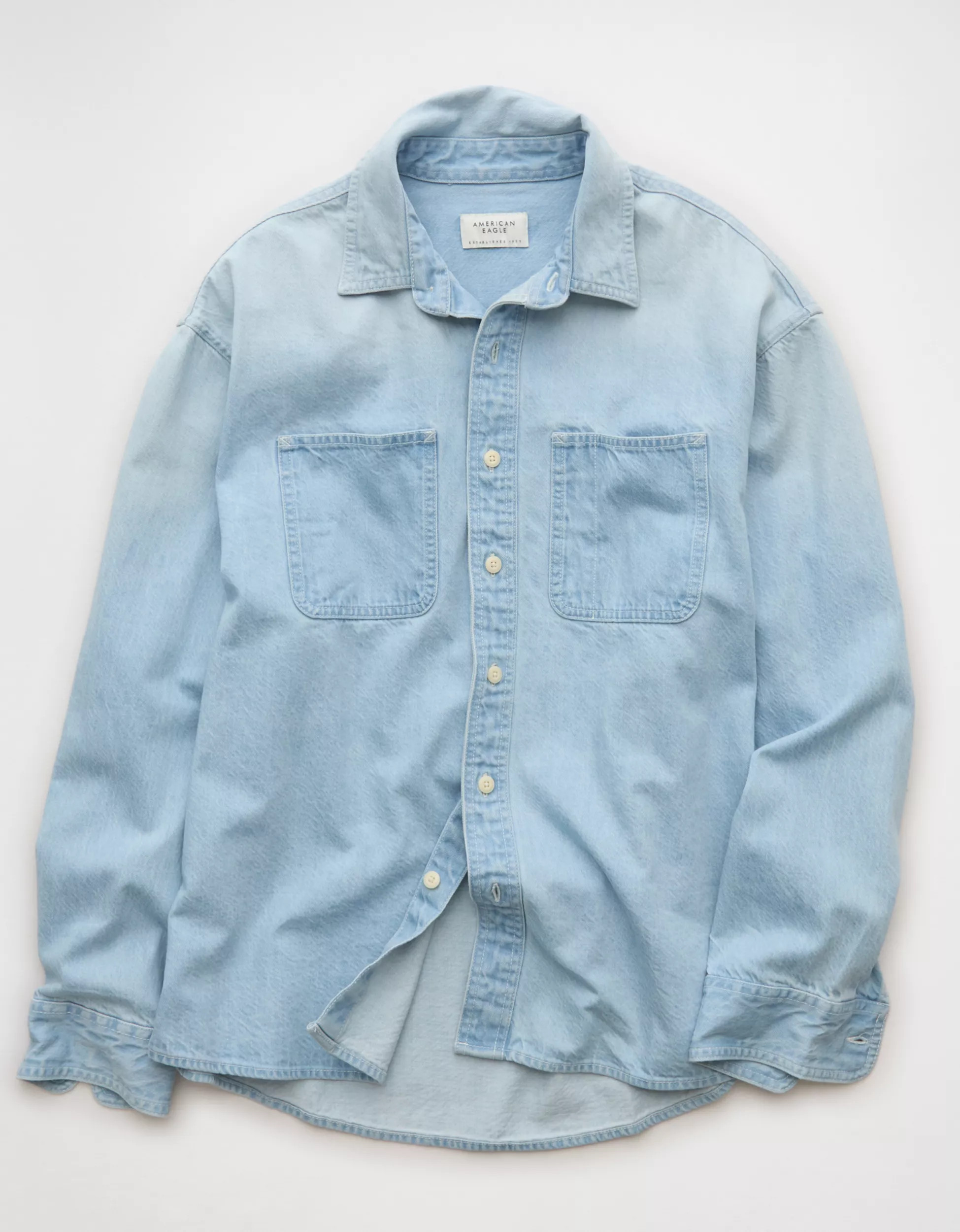 AE Relaxed Fit Denim Button-Up Shirt | American Eagle Outfitters (US & CA)