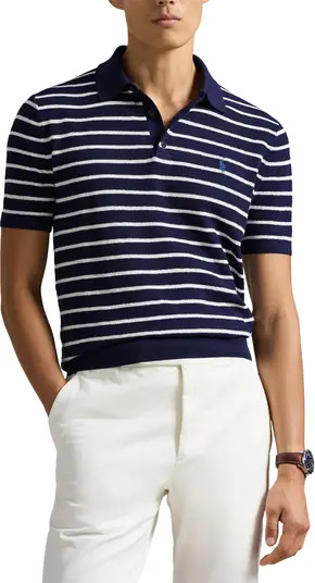 Polo Ralph Lauren Stripe Cotton & Linen Polo Sweater | Nordstrom | Nordstrom