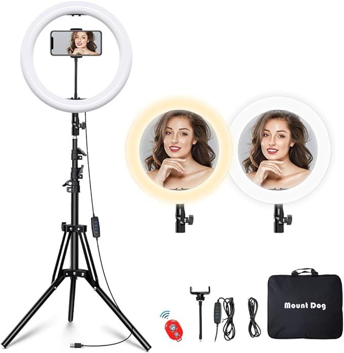 MountDog Ring Light: 14" 3 Color Lights 5600K Dimmable LED Ring Light Kit with Stand, Wireless Re... | Amazon (US)