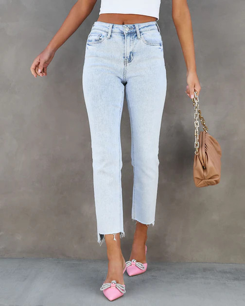 Liberty High Rise Frayed Hem Straight Jeans | VICI