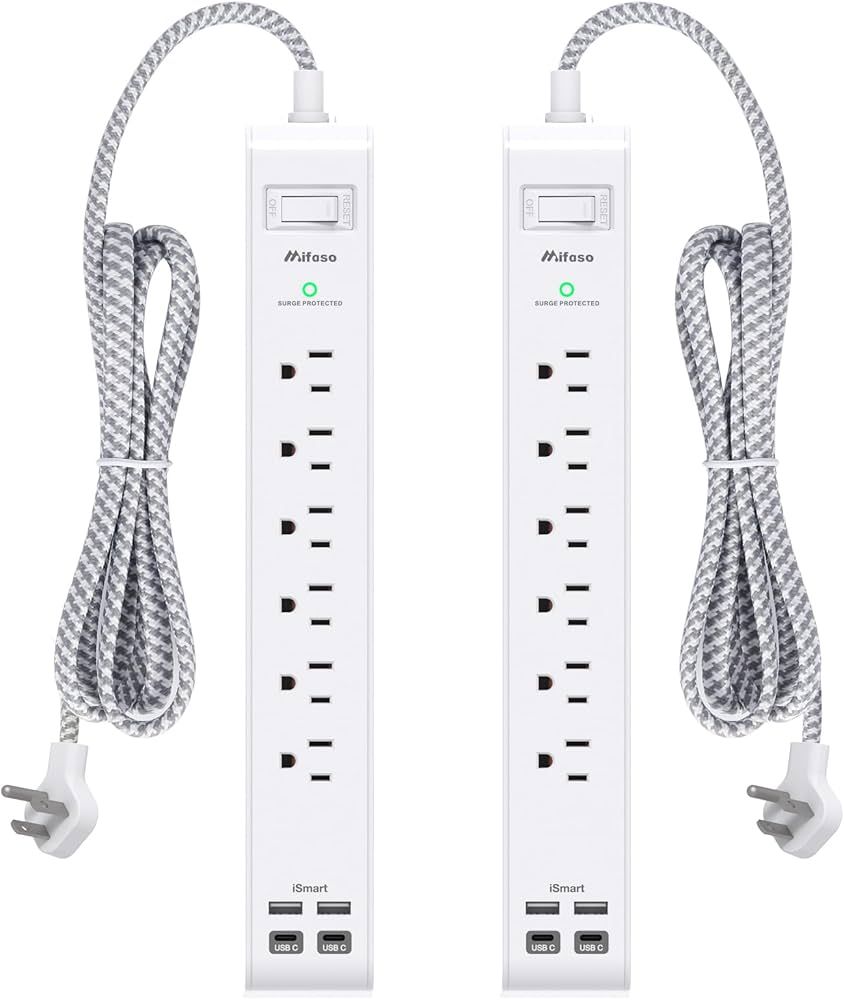 2 Pack Power Strip Surge Protector - 6 Outlets 4 USB Charging Ports, 5Ft Braided Extension Cord, ... | Amazon (US)