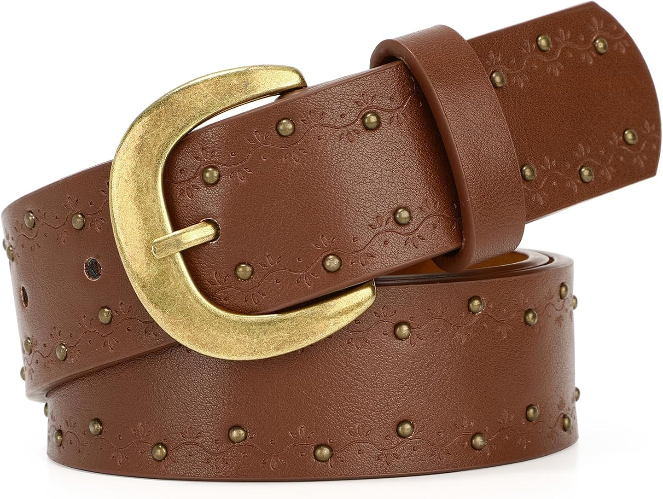VONMELLI Womens Leather Embossed Belt for Jean Pant Waist Studded Ladies Belt for Dress with Pin ... | Amazon (US)