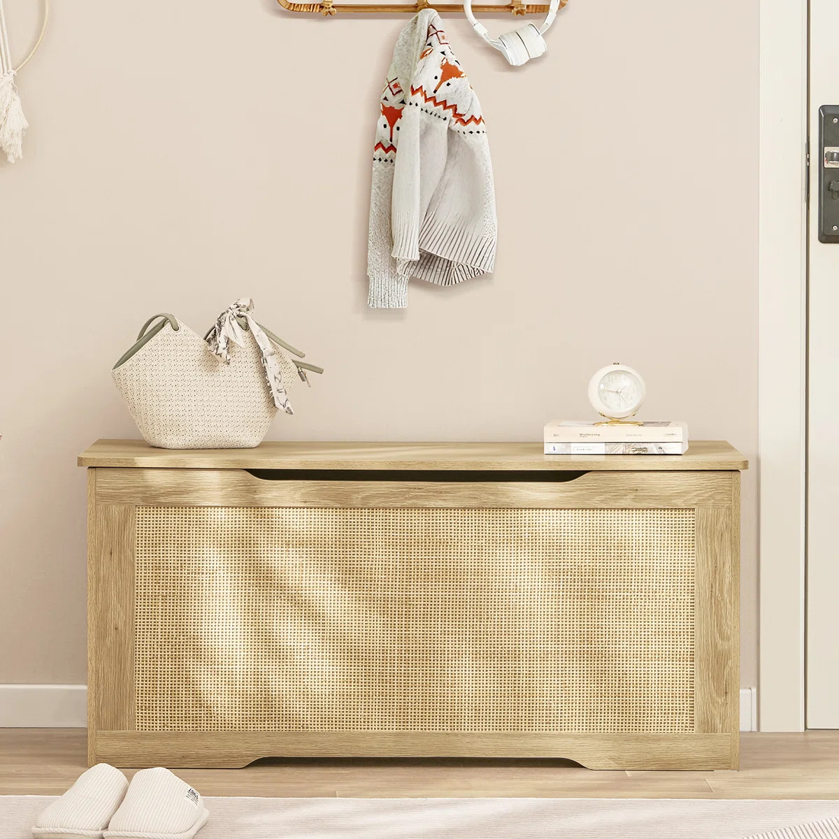 Storage Chest With Rattan, Wooden Storage Box With Safety Hinge And Gel Bumpers | Wayfair North America
