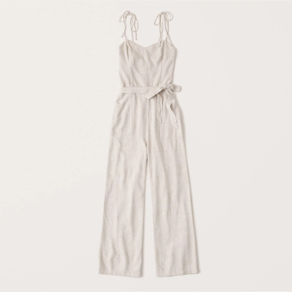 Tie-Strap Linen Blend Jumpsuit | Abercrombie & Fitch (US)