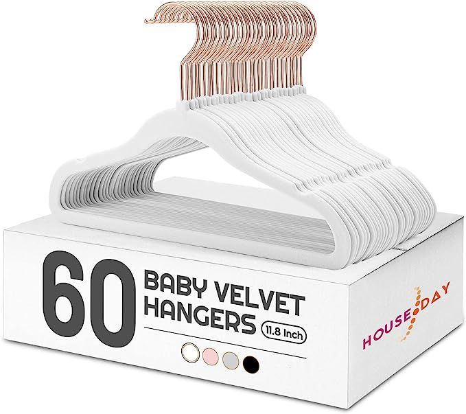 HOUSE DAY Velvet Baby Hangers for Closet, Kids Hangers Velvet 60 Pack, Non Slip Toddler Hangers 1... | Amazon (US)