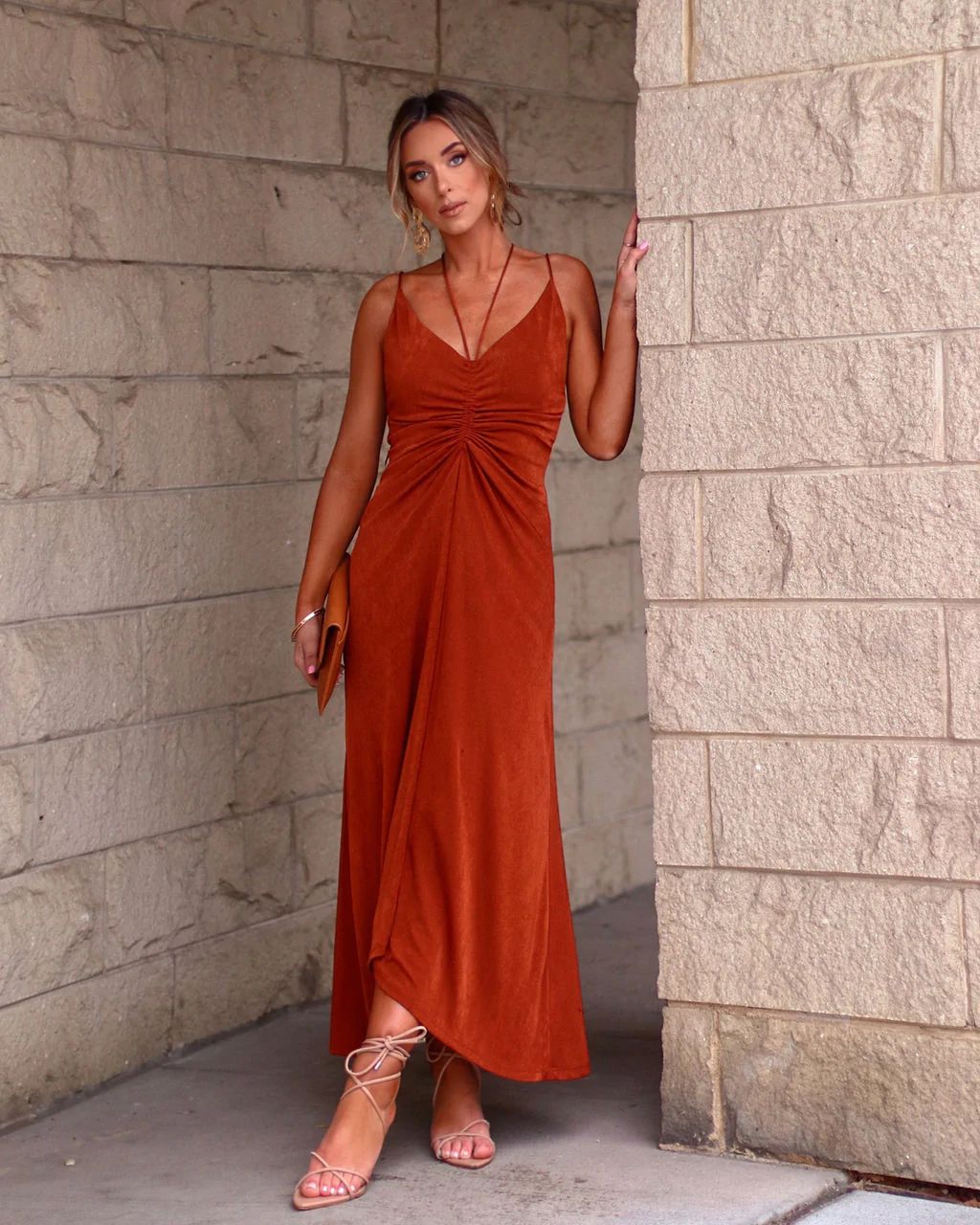 Joshua Tree Beauty Ruched Maxi Dress - Cognac | VICI Collection
