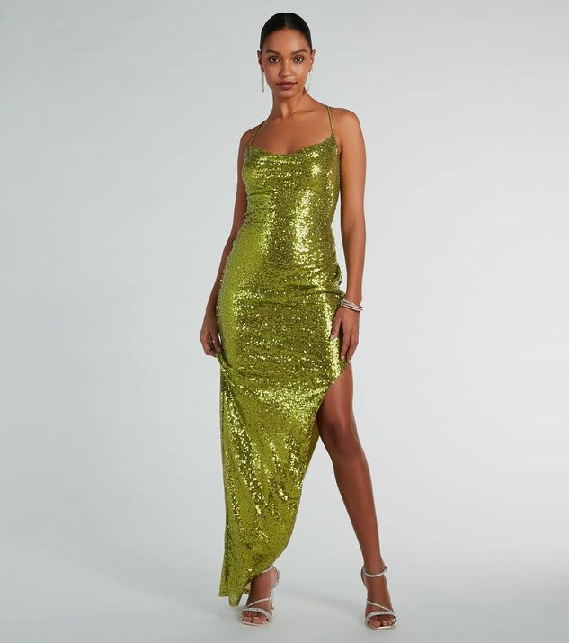 Jennifer Strappy Back High Slit Sequin Formal Dress | Windsor Stores