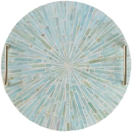 PEMAR Mother of Pearl Decorative Tray, 13" Round Display and Serving Tray with Gold Handles, Vani... | Amazon (US)