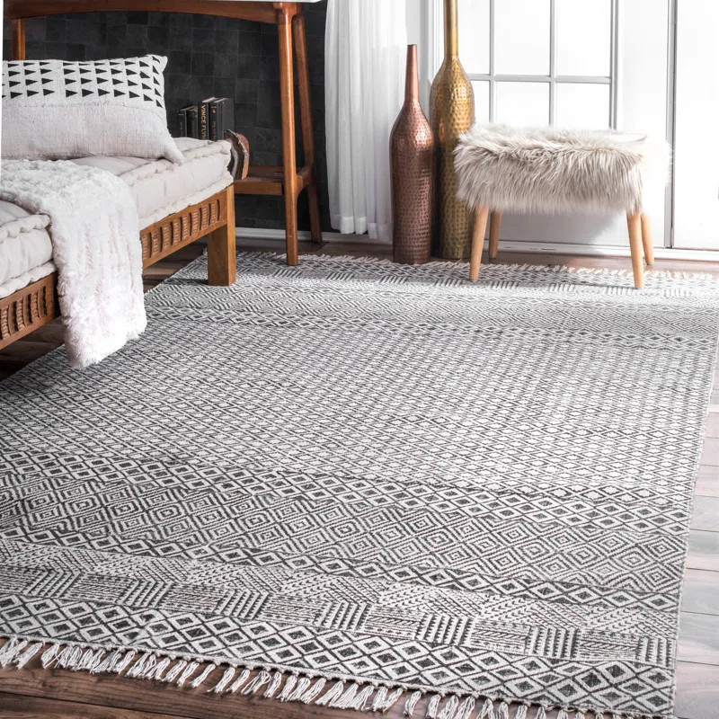 Lillian Geometric Handmade Flatweave Light Gray Area Rug | Wayfair North America