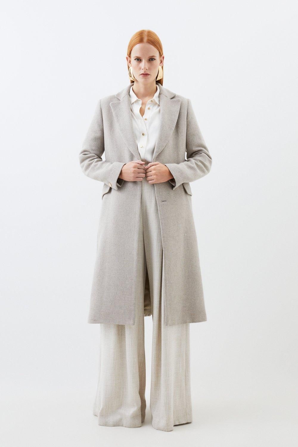 Italian Wool Mix Button Detail Belted Midi Coat | Karen Millen UK + IE + DE + NL