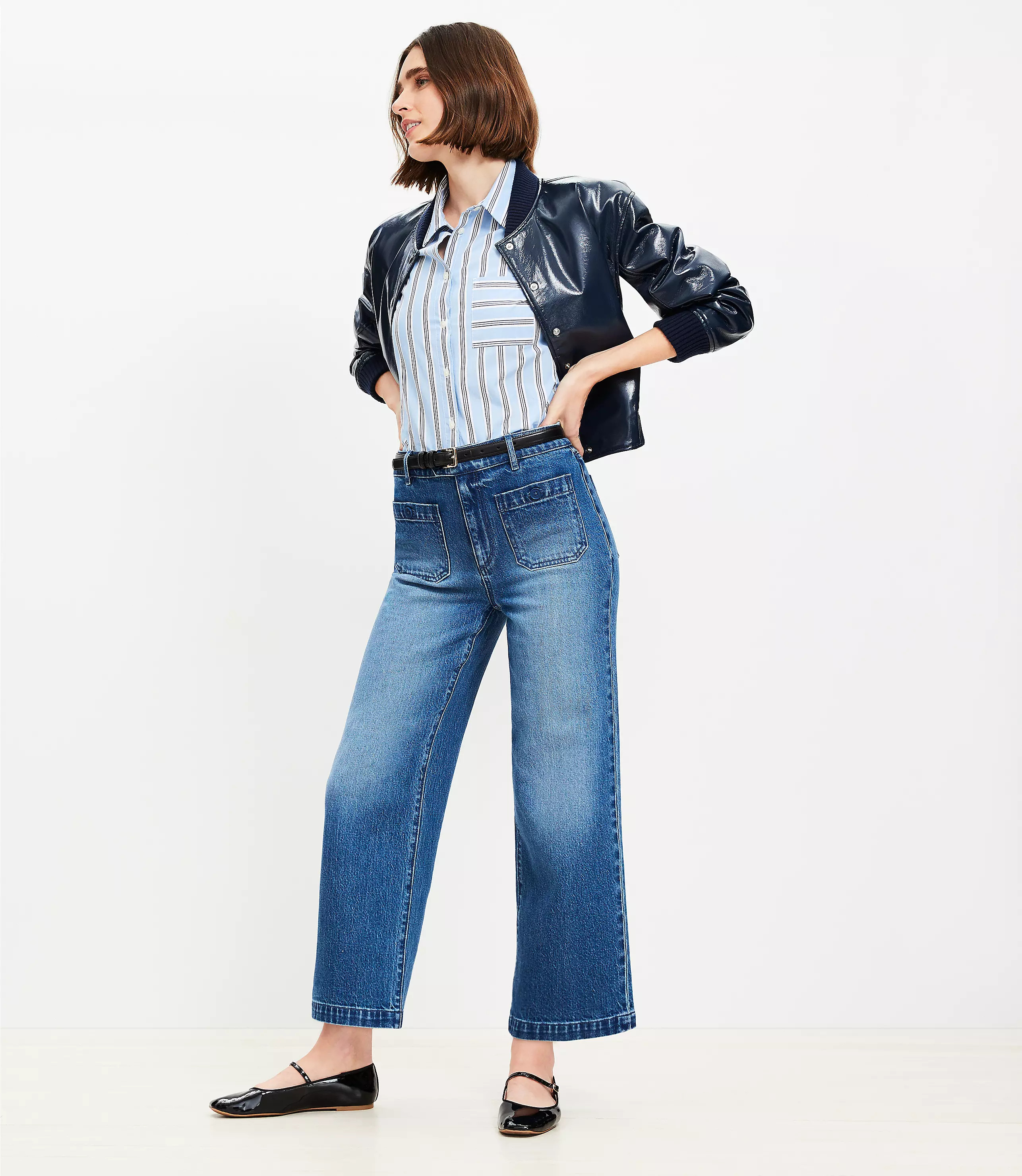 Sailor High Rise Wide Leg Crop Jeans in Vintage Indigo Wash | LOFT