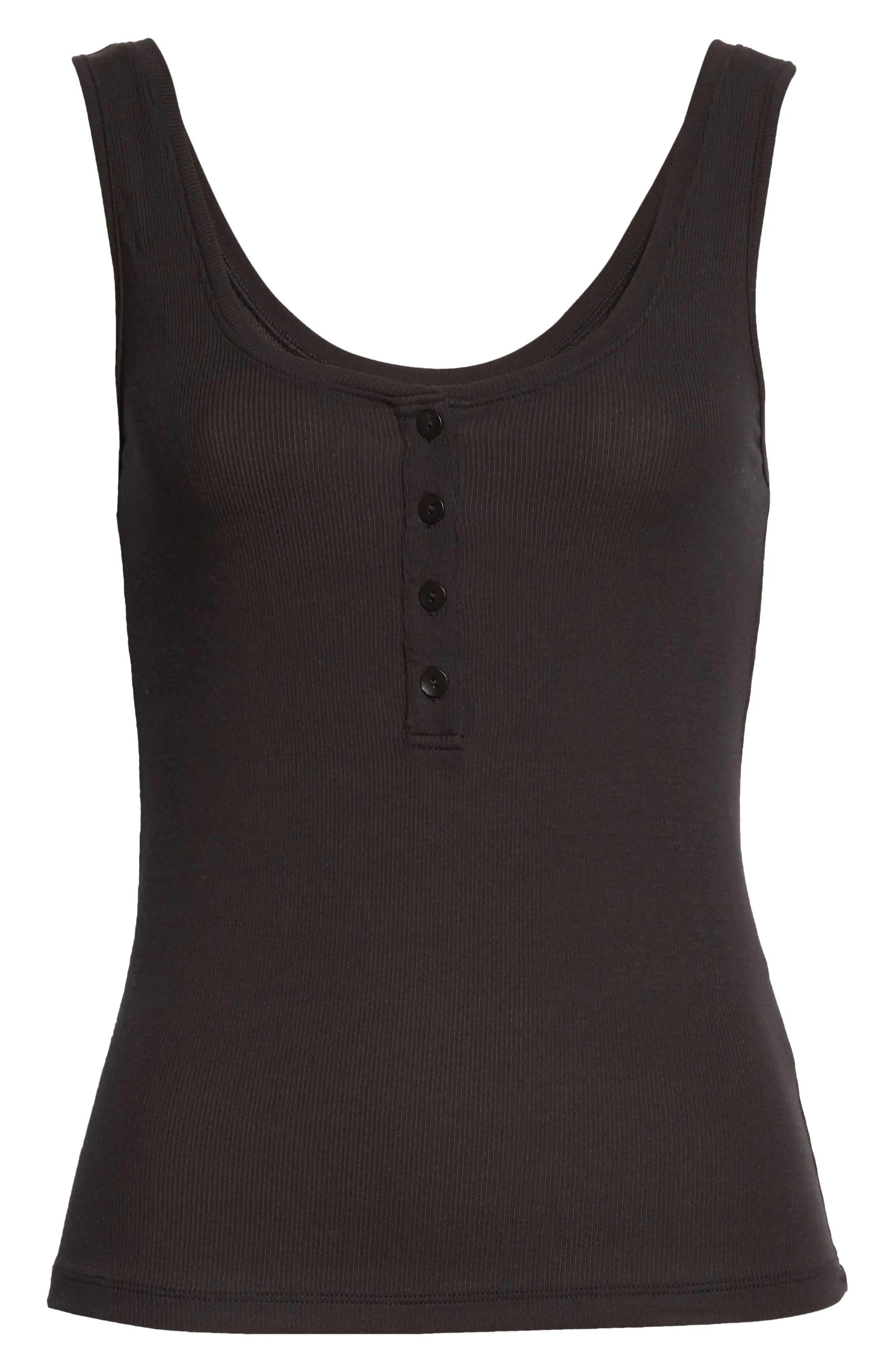 Women's L'Agence Kate Henley Tank Top, Size Small - Black | Nordstrom