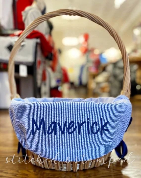 Personalized Easter Basket Liner // Navy Blue Seersucker // | Etsy | Etsy (US)