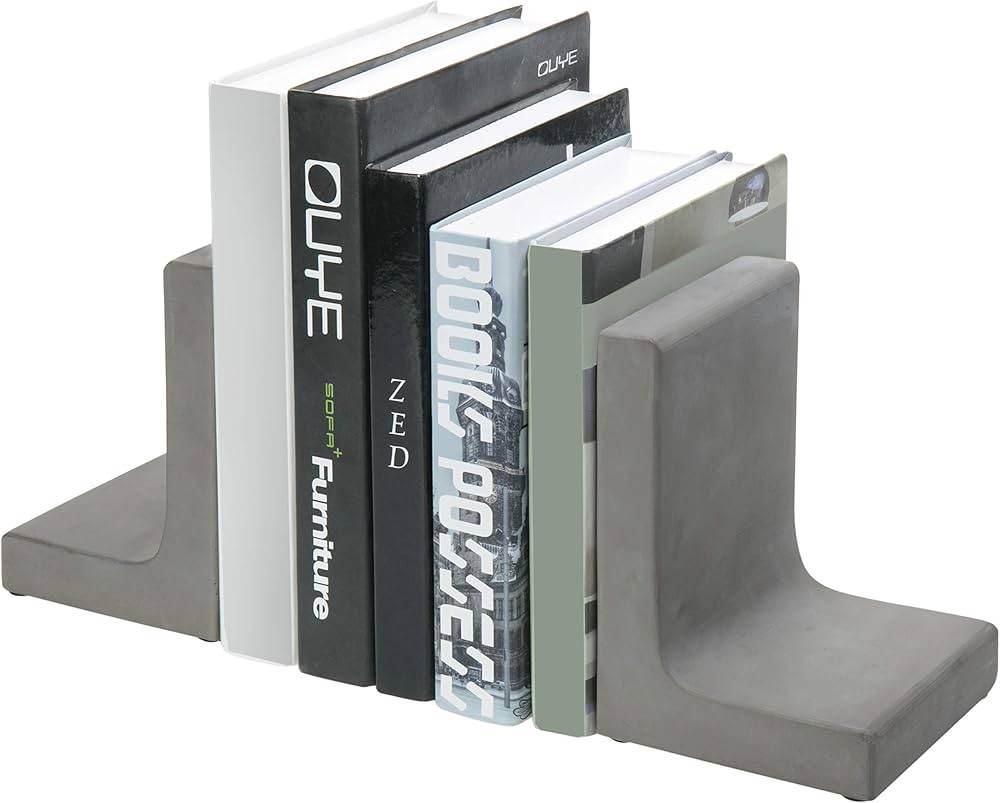 MyGift Cement Gray Decorative Bookends for Heavy Books, Modern L-Shaped Concrete Book Holders, 1 ... | Amazon (US)