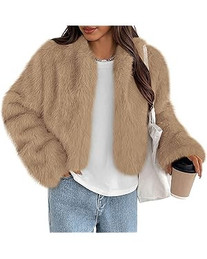 PRETTYGARDEN Womens 2026 Winter Coats Fluffy Cropped Faux Fur Jacket Long Sleeve Open Front Shagg... | Amazon (US)
