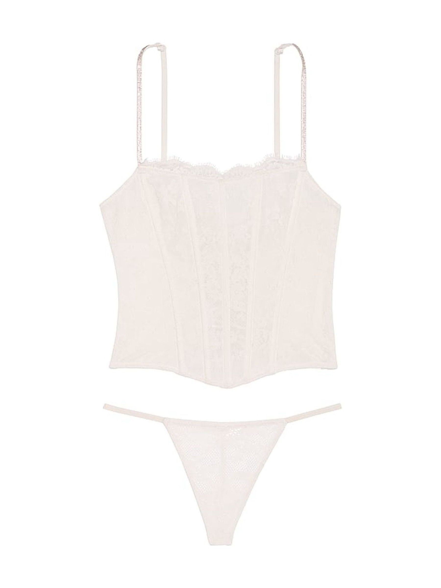 Buy Victoria's Secret Coconut White Lace Twinkle Shine Strap Corset and Knicker Set from the Vict... | Victoria's Secret UK