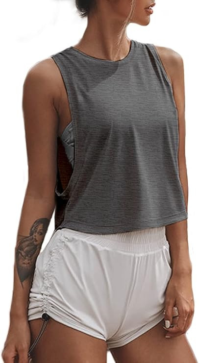 Sanutch High Neck Crop Top Workout Shirts Cropped Muscle Tank for Women | Amazon (US)