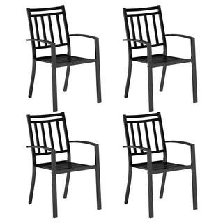Black Stackable Stripe Metal Patio Outdoor Dining Chair (4-Pack) | The Home Depot